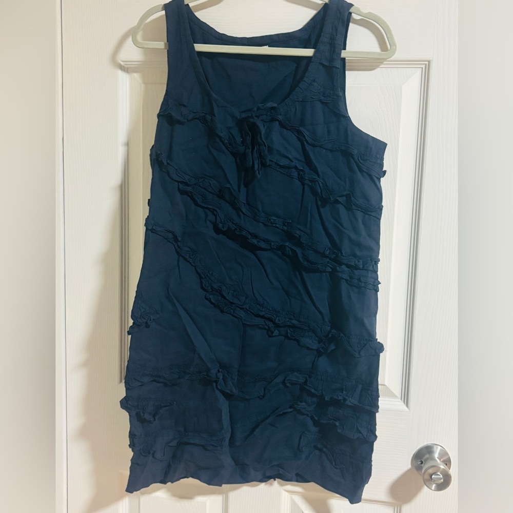 J Crew Sz Medium Navy Sleeveless Ruffle Dress